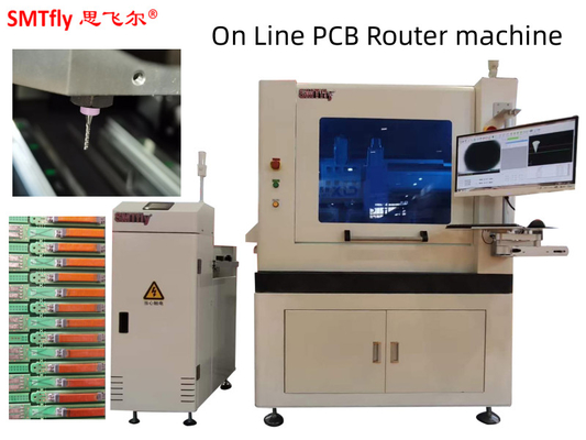 Inline PCB Router Machine dla płyt obwodowych o grubości 0,5 mm z automatyczną zmianą narzędzi